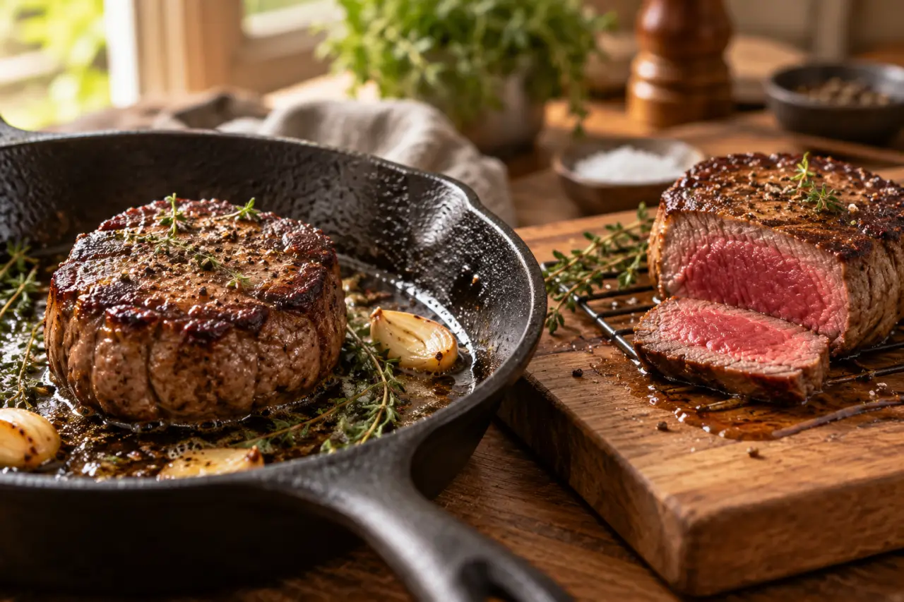 Cuisson du tournedos : une croûte dorée, un cœur saignant et 3 à 5 minutes de repos