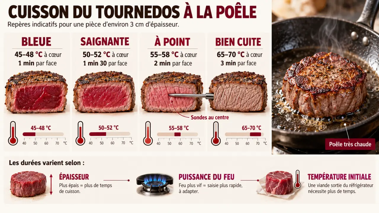 Cuisson tournedos à la poêle selon le degré de cuisson et la température à cœur