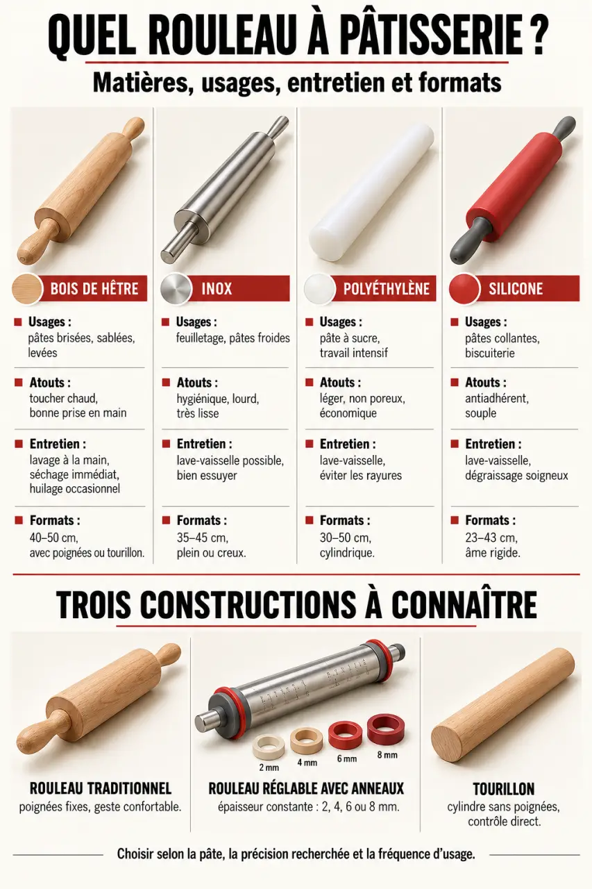 Rouleau a patisserie : comparaison des matériaux, formats et types de rouleaux