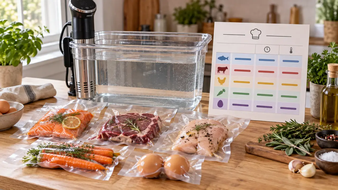 Cuisson sous vide au thermoplongeur : le tableau des températures et durées par aliment