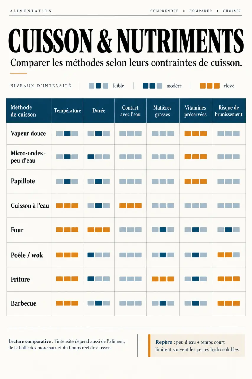 Infographie comparative des méthodes de cuisson pour préserver les nutriments