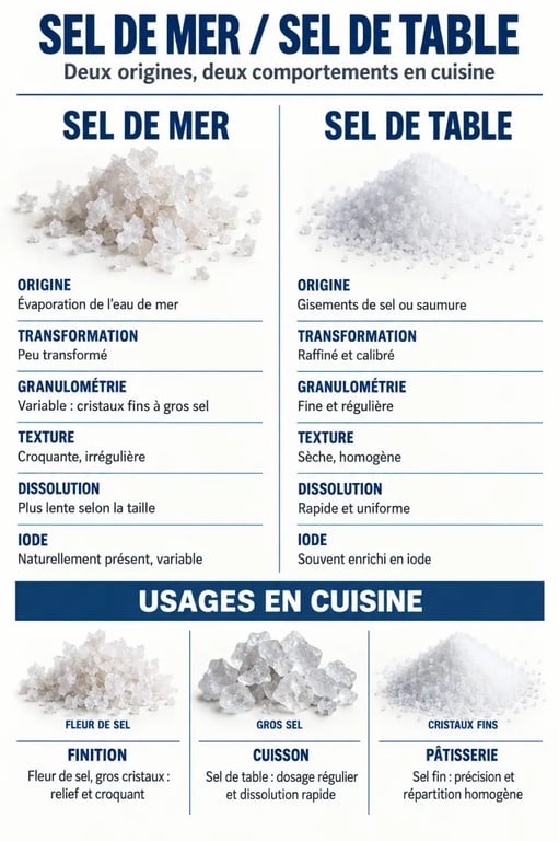 Pourquoi utiliser du sel de mer plutôt que du sel de table : comparaison des cristaux, de la texture et des usages culinaires