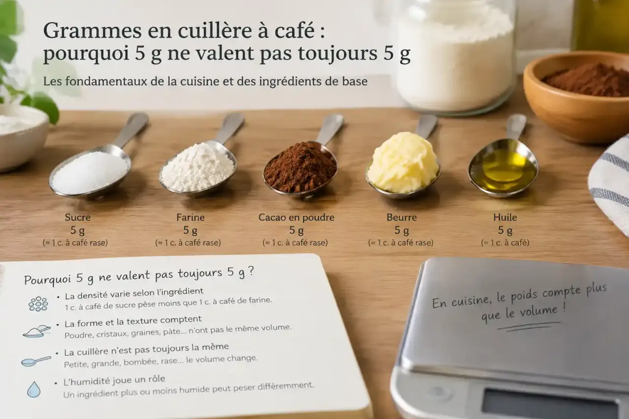 Grammes en cuillère à café : pourquoi 5 g ne valent pas toujours 5 g