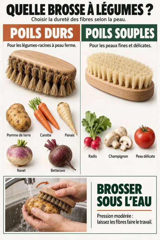 Brosse legumes : choisir entre poils durs et poils souples selon les aliments