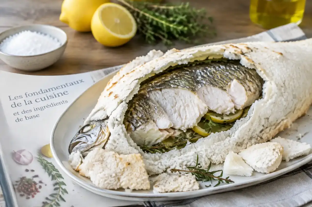Le poisson en croûte de sel reste moelleux grâce à une cuisson sous enveloppe